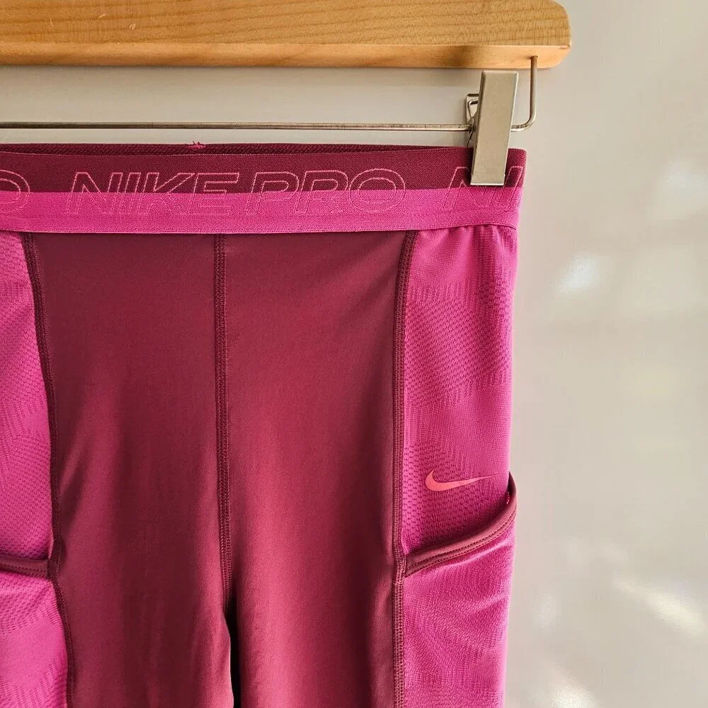 Nike Pro Womens Berry Pink Side Pocket High Rise 7/8 Leggings Tights S